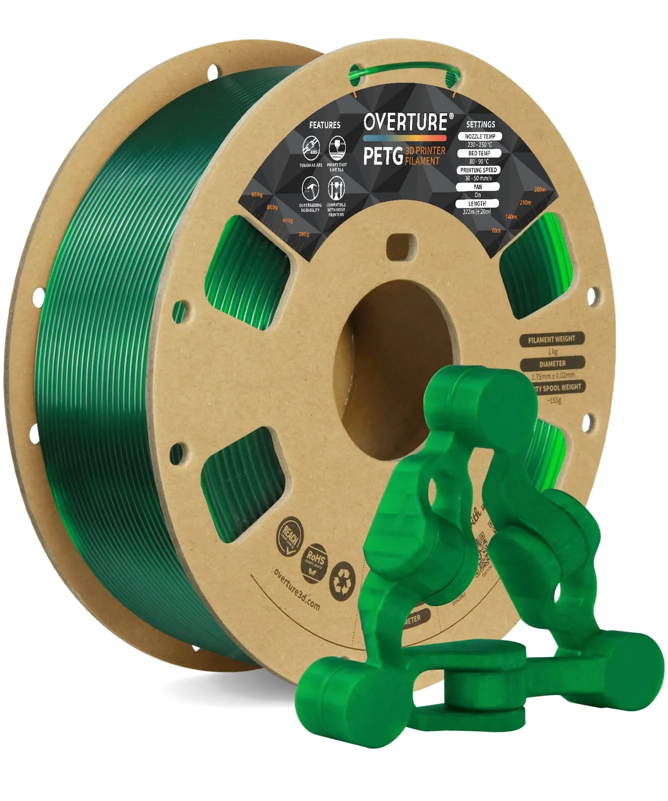 Overture PETG Standard Transparent Green - Photo by Overture