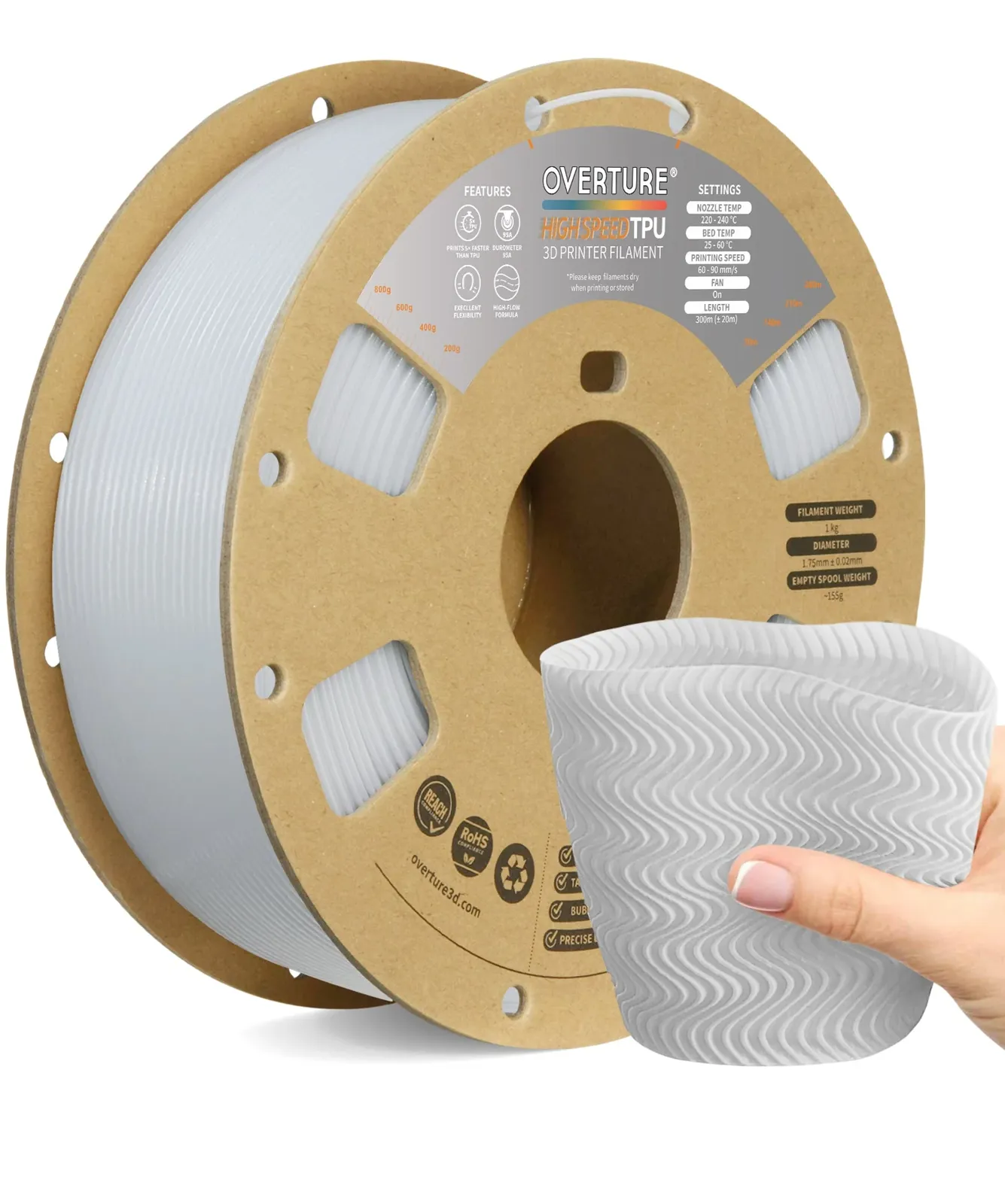 Overture TPU High Speed TPU 95A White - Photo by Overture