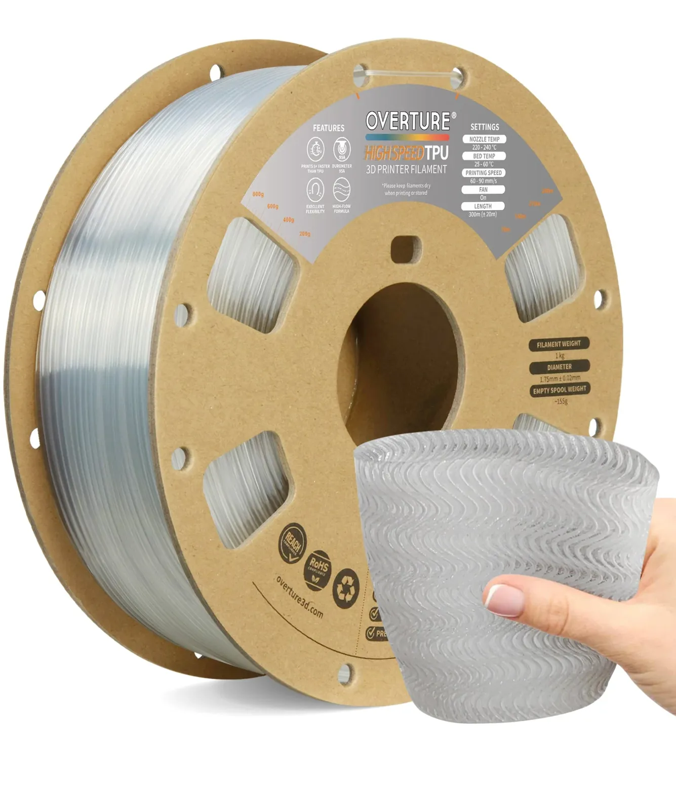 Overture TPU High Speed TPU 95A Clear - Photo by Overture