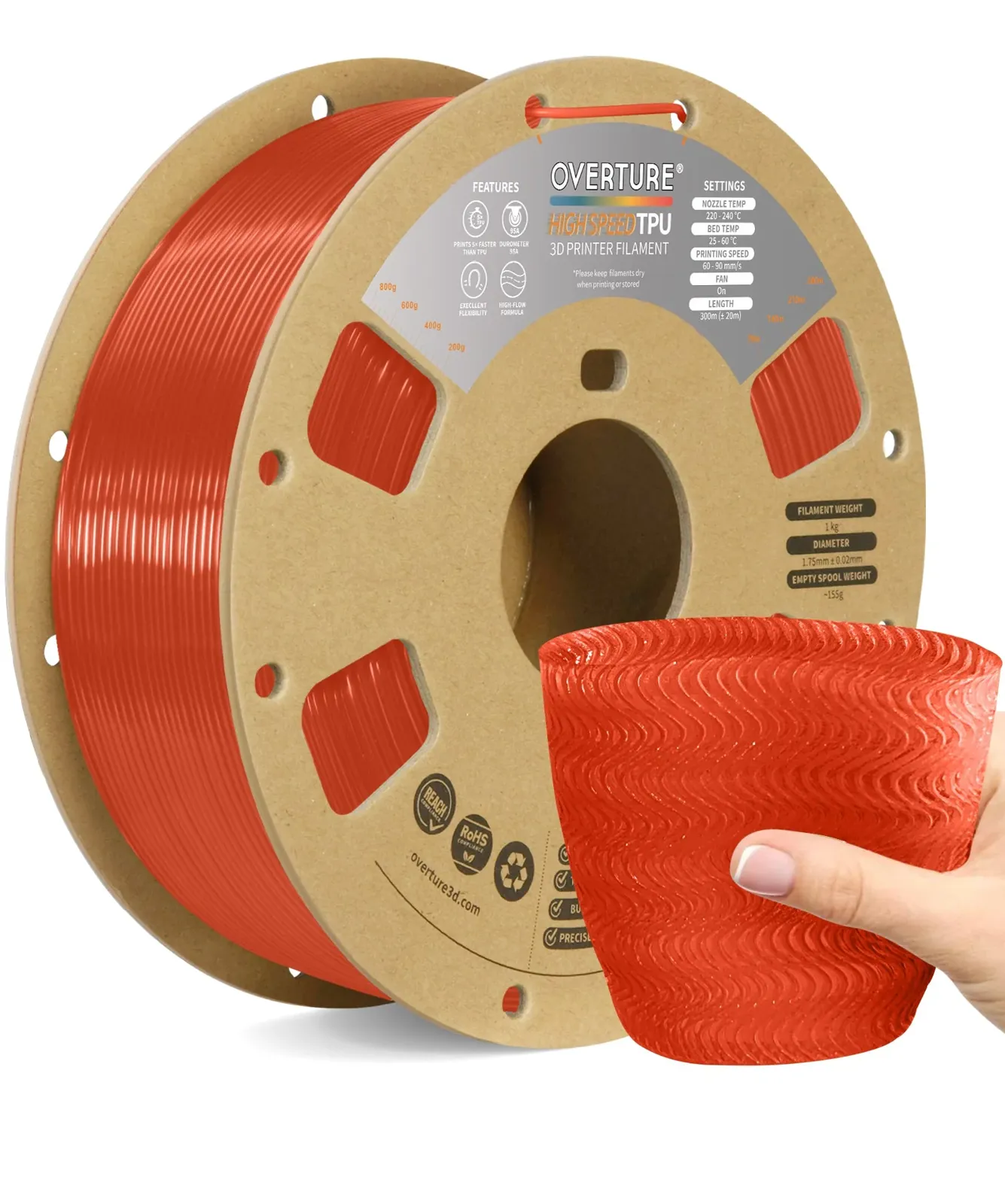 Overture TPU High Speed TPU 95A Translucent Orange - Photo by Overture