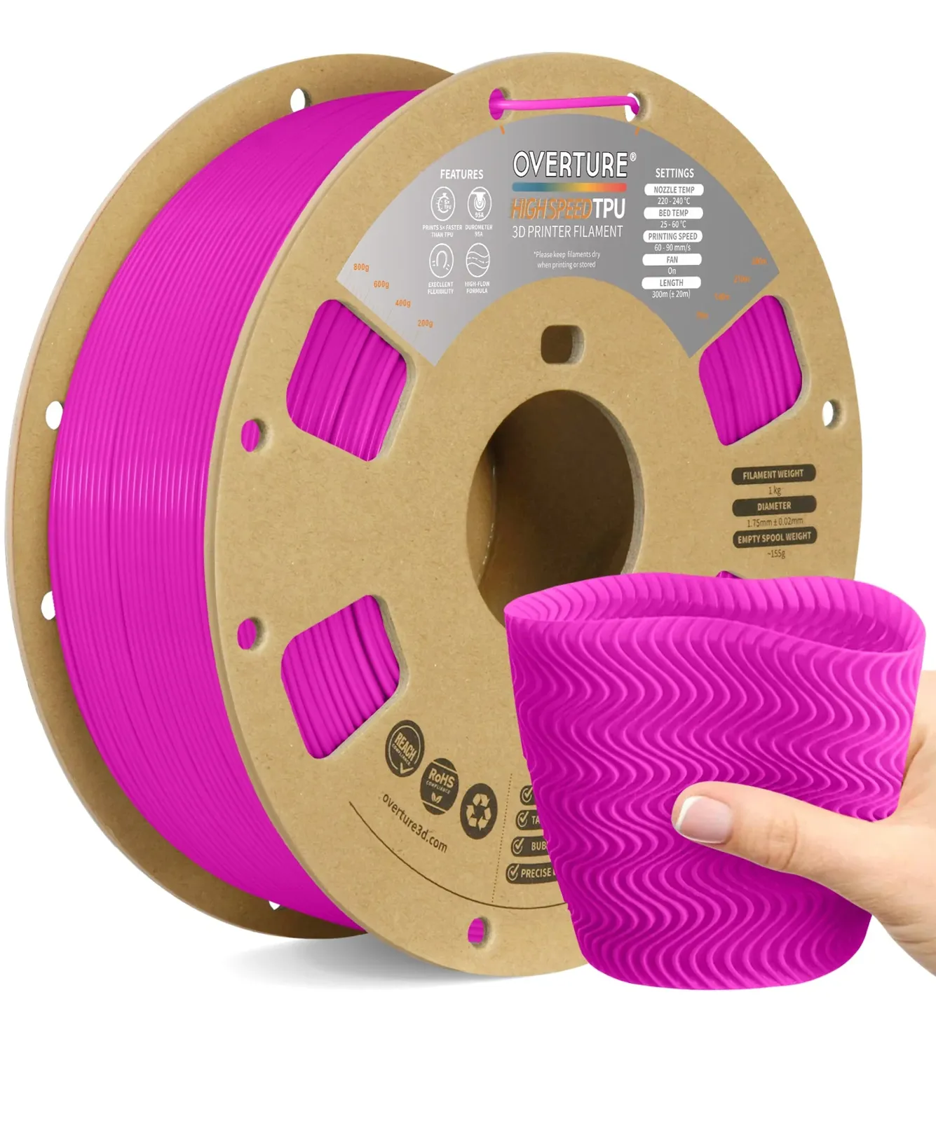Overture TPU High Speed TPU 95A Neon Magenta - Photo by Overture