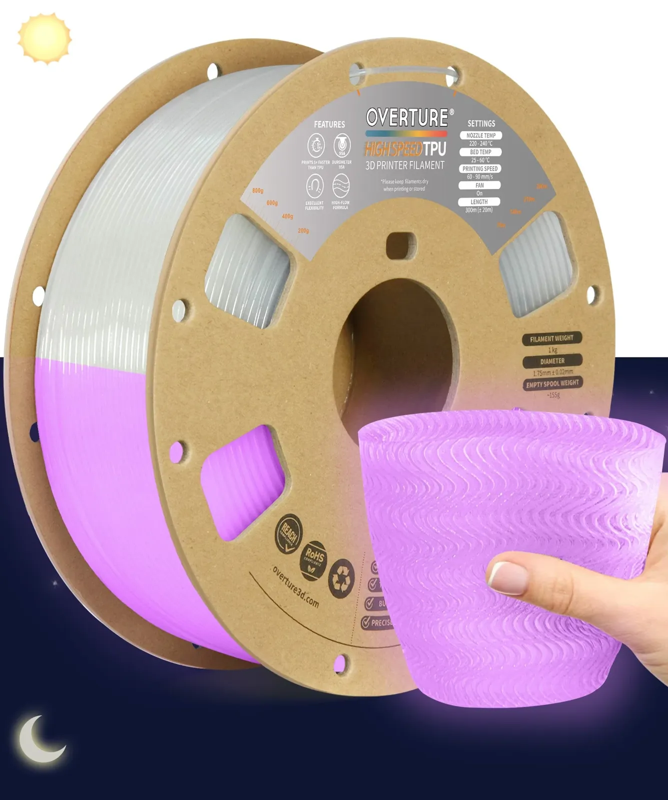 Overture TPU High Speed TPU 95A Luminous Pink - Photo by Overture