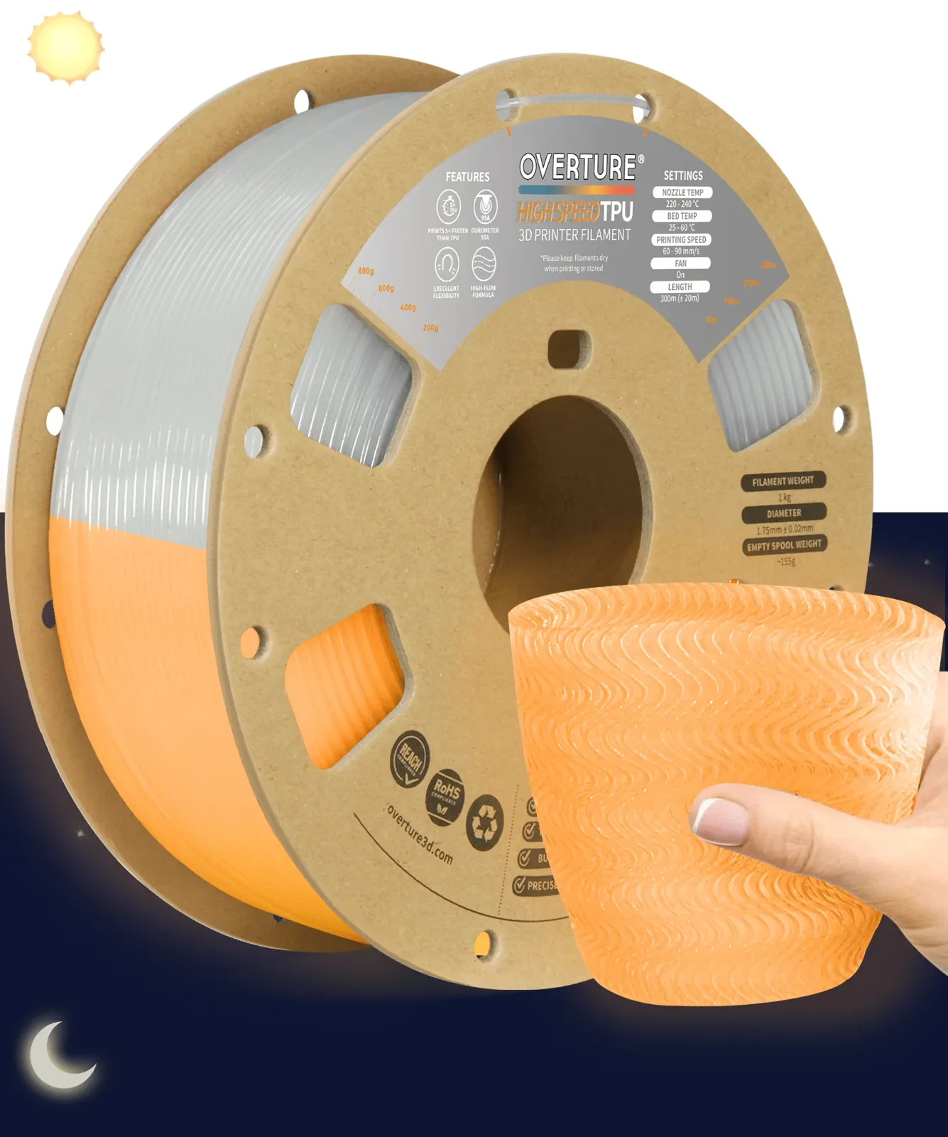 Overture TPU High Speed TPU 95A Luminous Orange - Photo by Overture