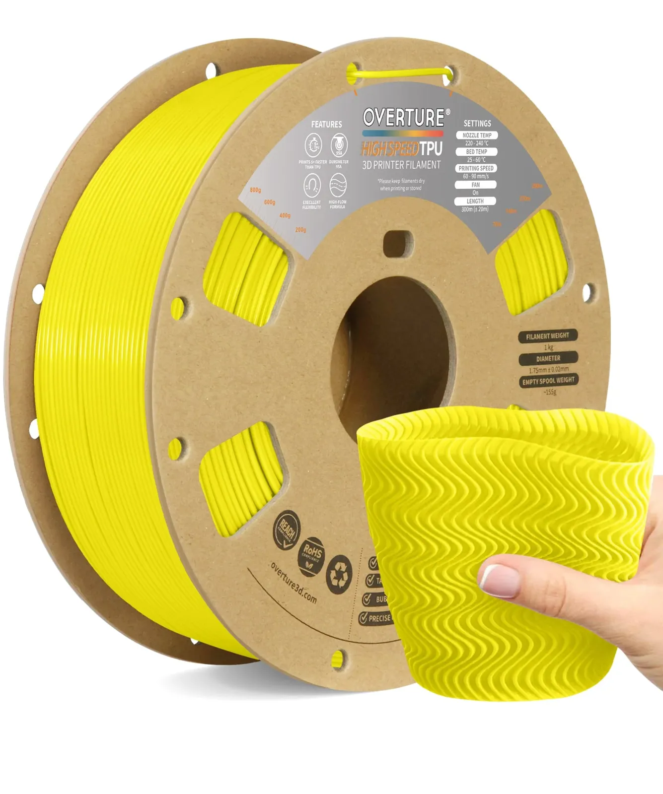 Overture TPU High Speed TPU 95A Neon Yellow - Photo by Overture