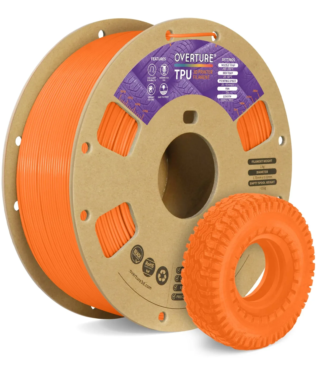 Overture TPU 95A Neon Orange - Photo by Overture