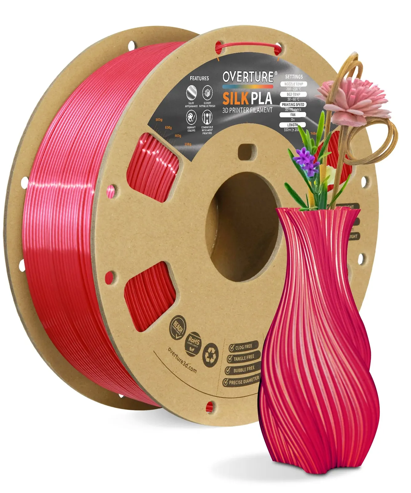 Overture PLA Silk Red - Photo by Overture