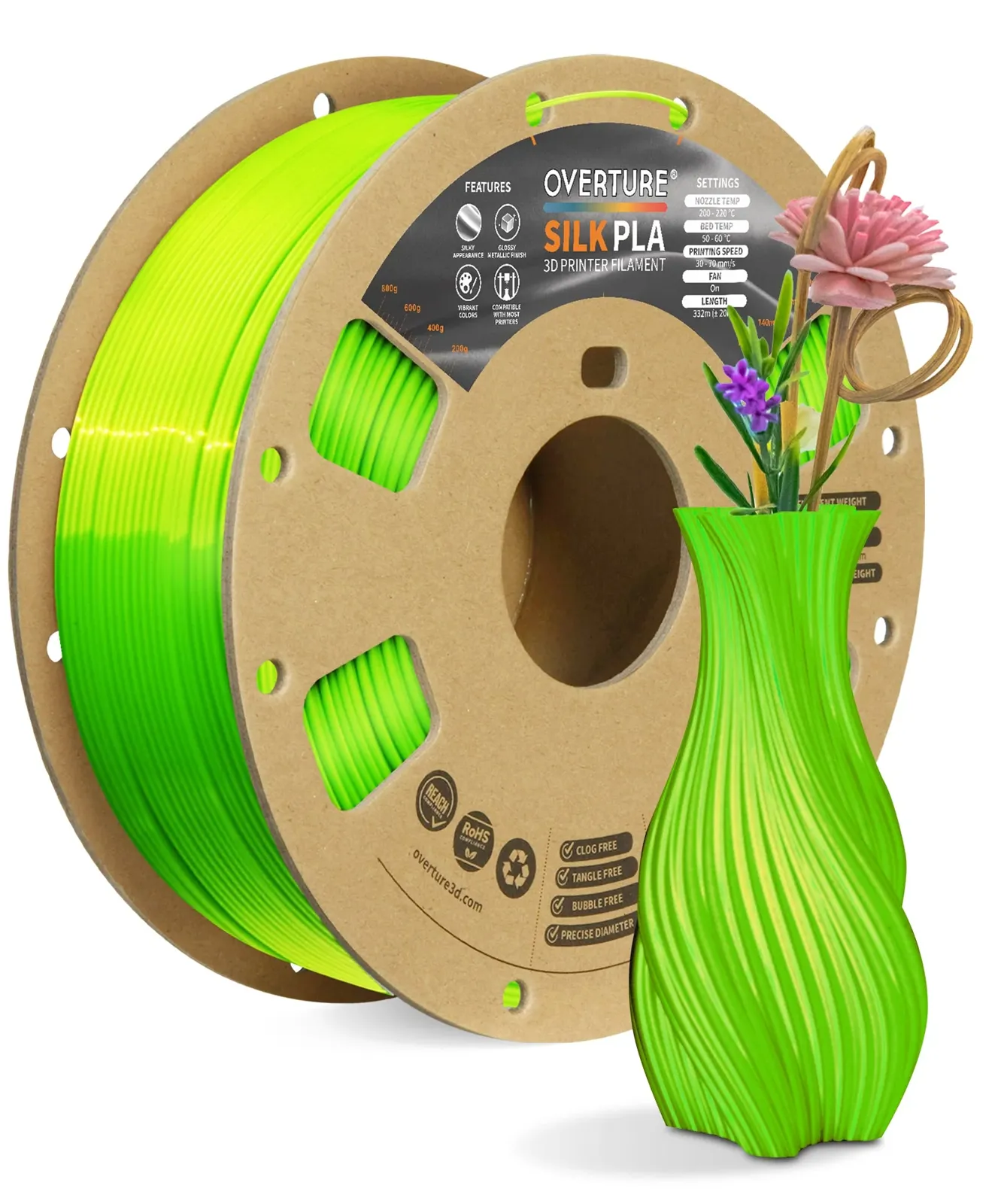 Overture PLA Silk Neon Green - Photo by Overture