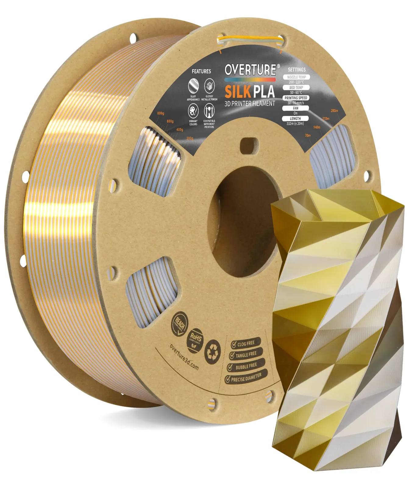 Overture PLA Silk Gold Silver - Photo by Overture