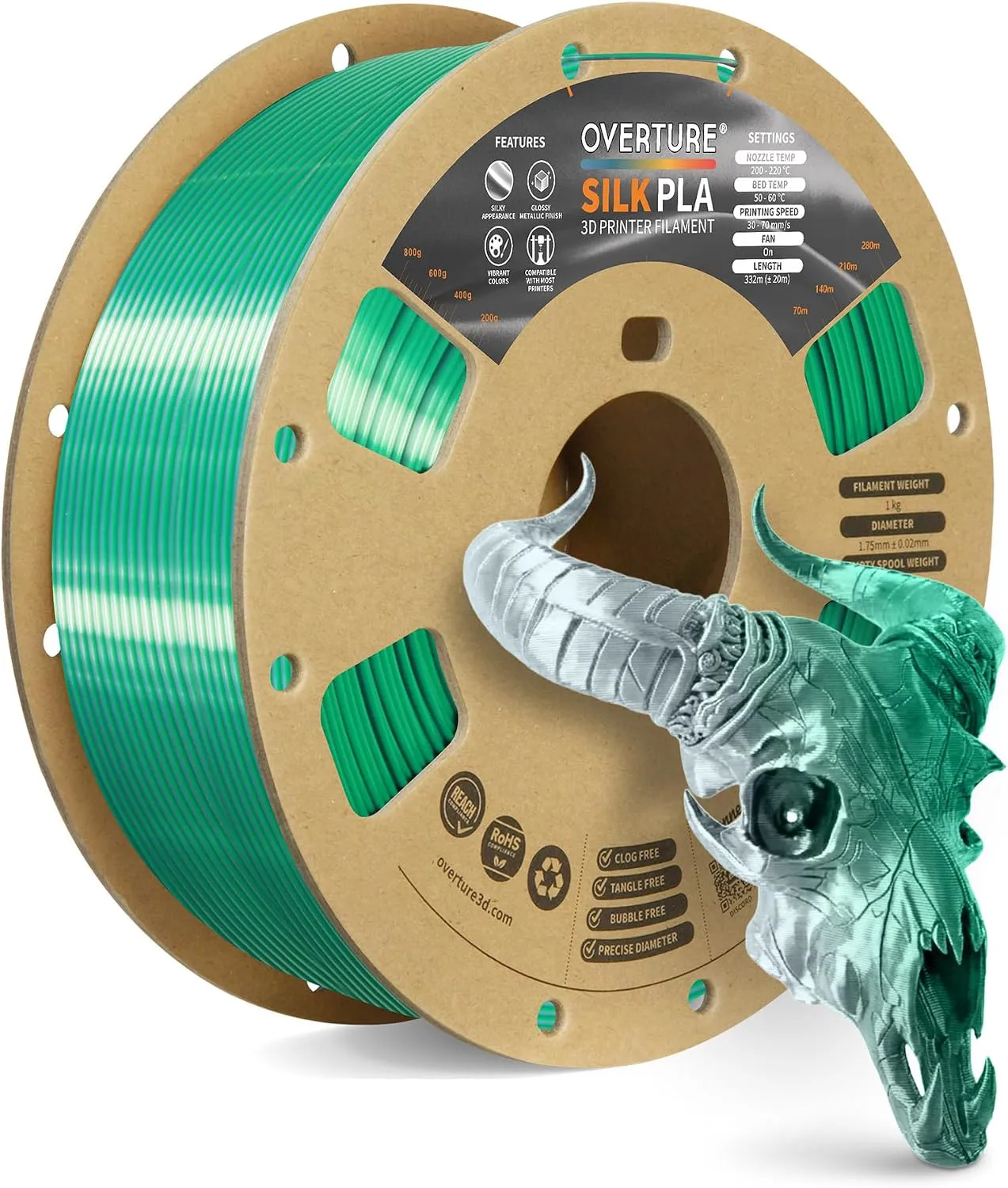 Overture PLA Silk Dual Green Silver - Photo by Overture