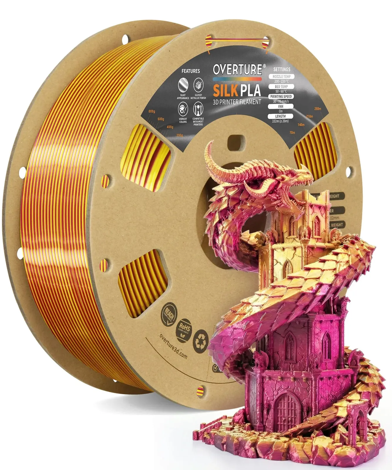 Overture PLA Silk Dual Magenta Gold - Photo by Overture