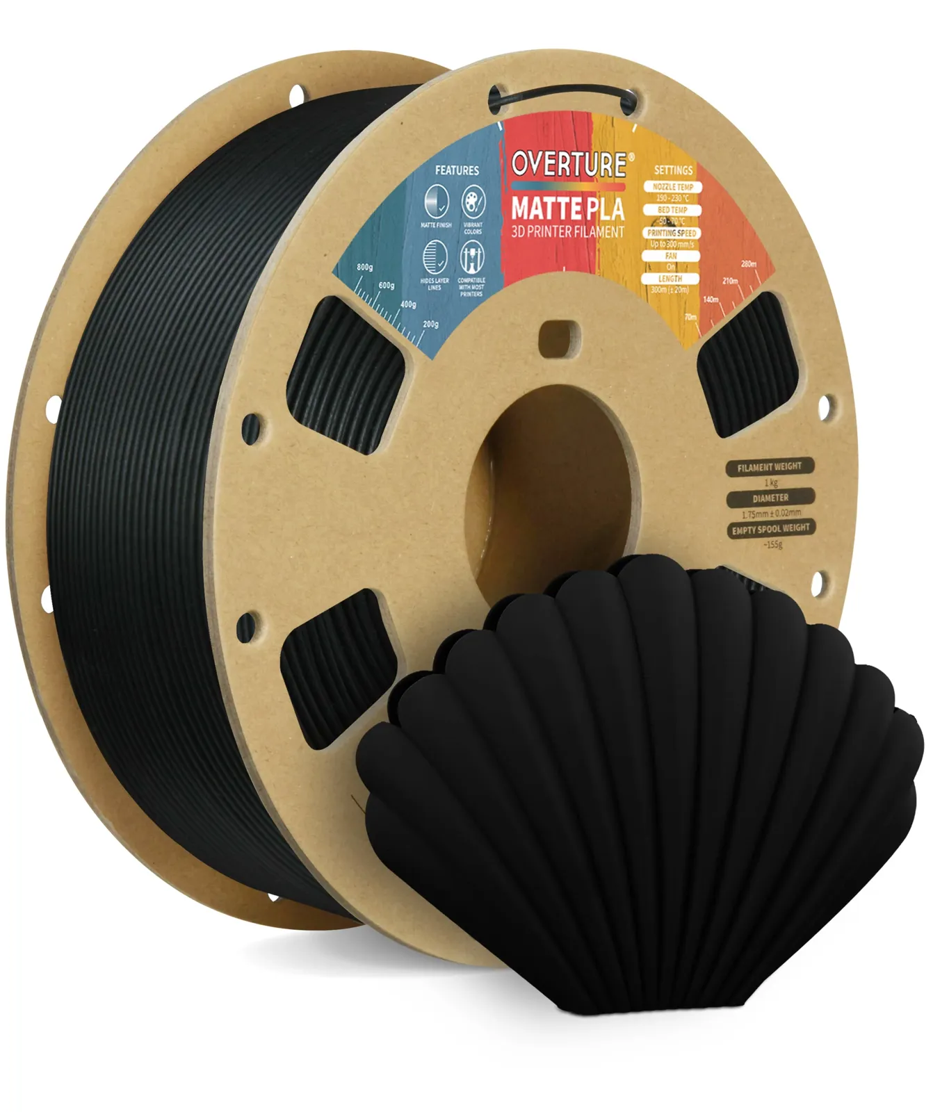 Overture PLA Matte Carbon Fiber Black - Photo by Overture