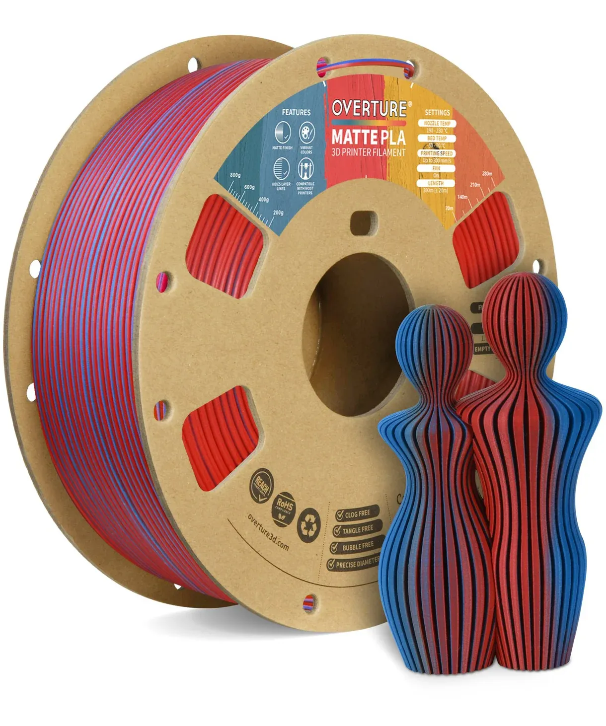 Overture PLA Matte Blue Red - Photo by Overture