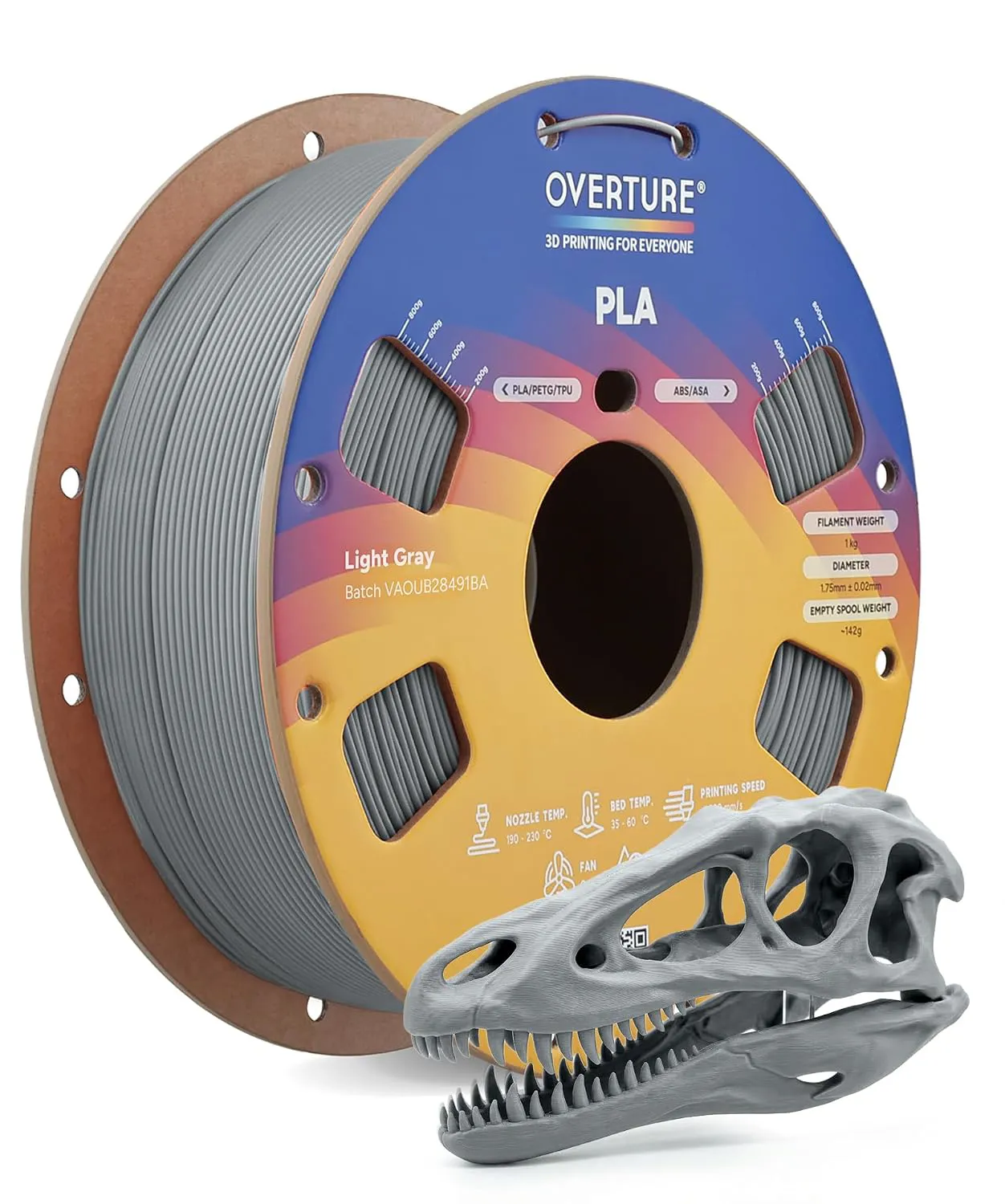 Overture PLA Standard Light Gray - Photo by Overture