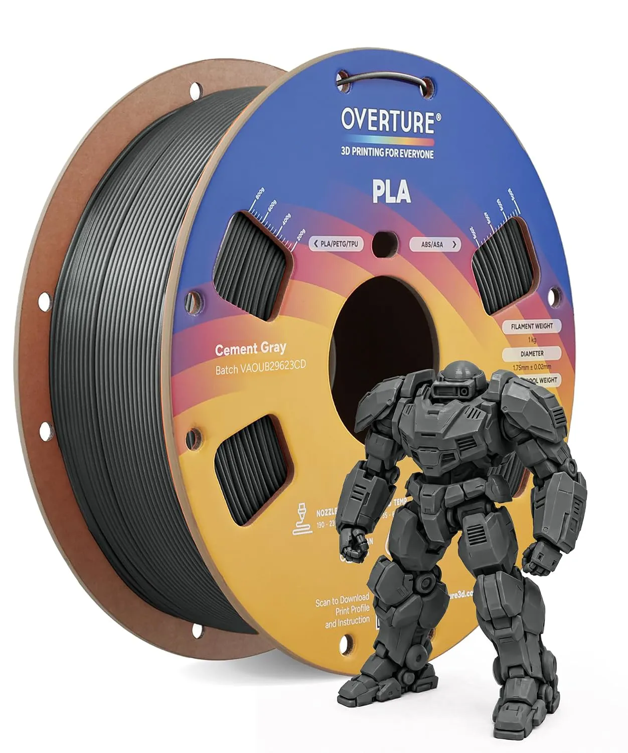 Overture PLA Cement Gray - Photo by Overture