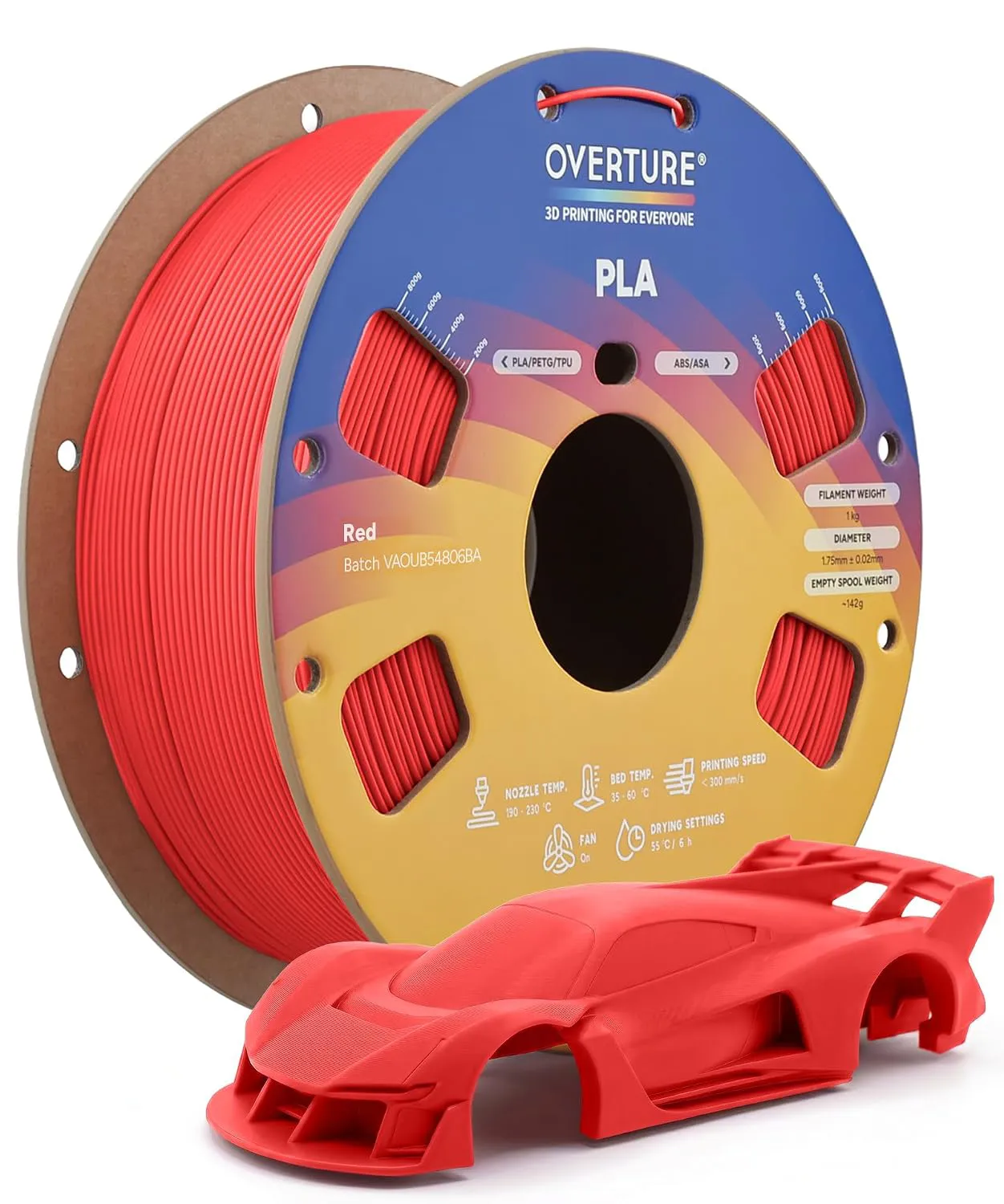 Overture PLA Standard Red - Photo by Overture