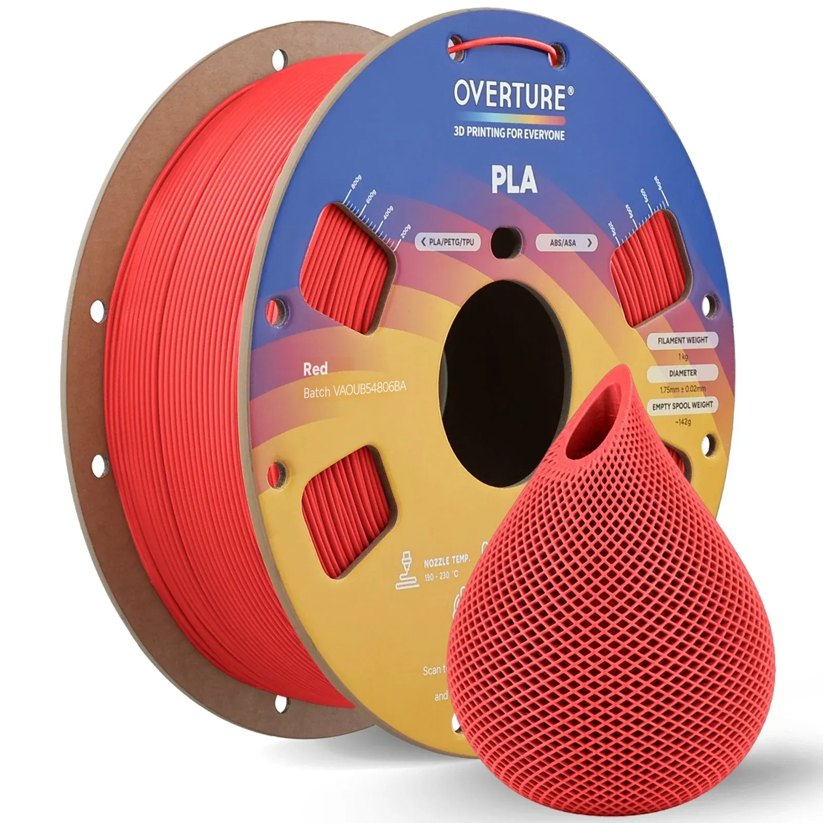 Overture PLA Standard Red - Photo by Overture
