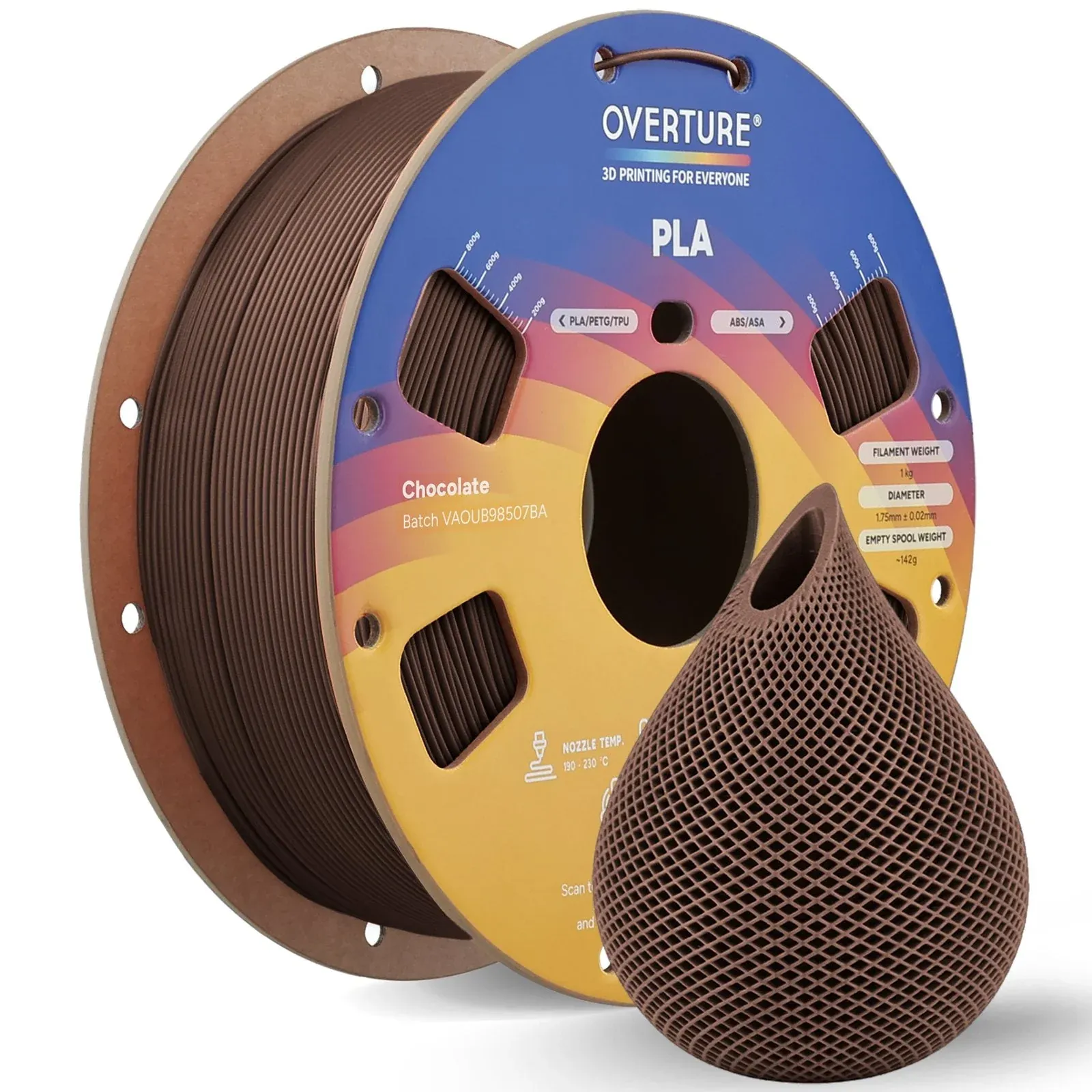 Overture PLA Standard Chocolate - Photo by Overture