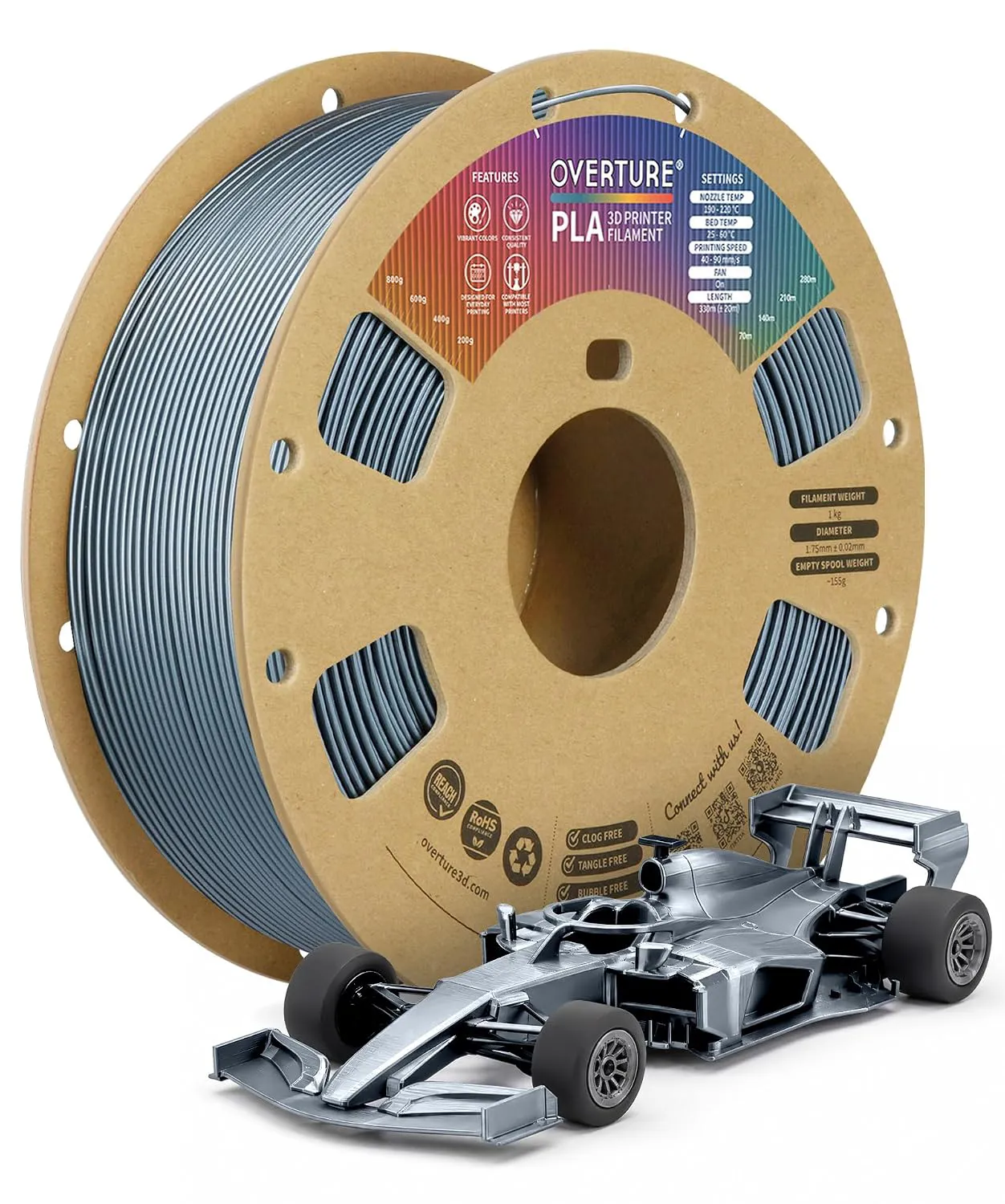 Overture PLA Standard Metallic Gray - Photo by Overture
